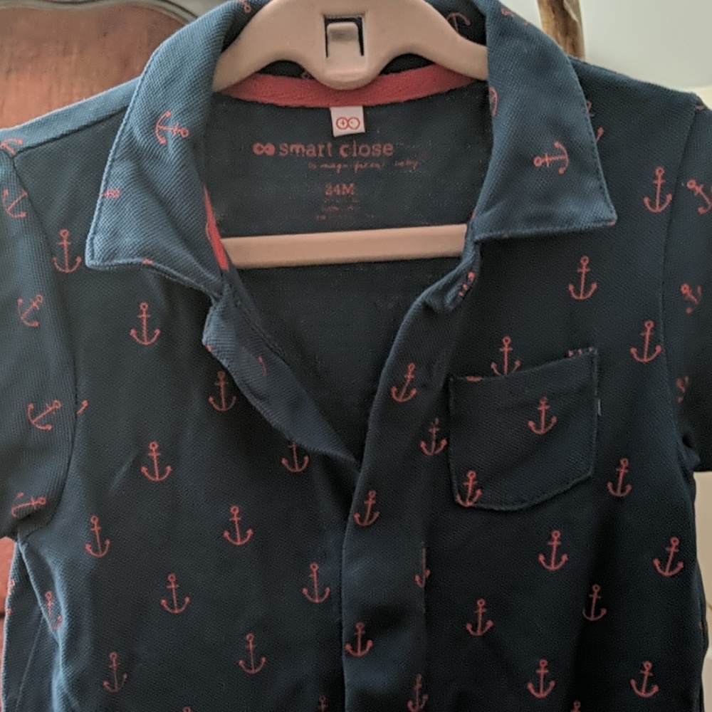 Smart Close navy blue  boys shorts onesie.